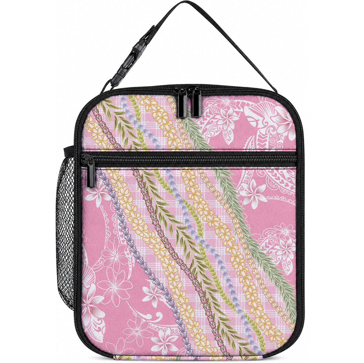 Pink Palaka Hawaii Leis Lunch Bag Hawaiian-plaid Elegant Tropical Vibes