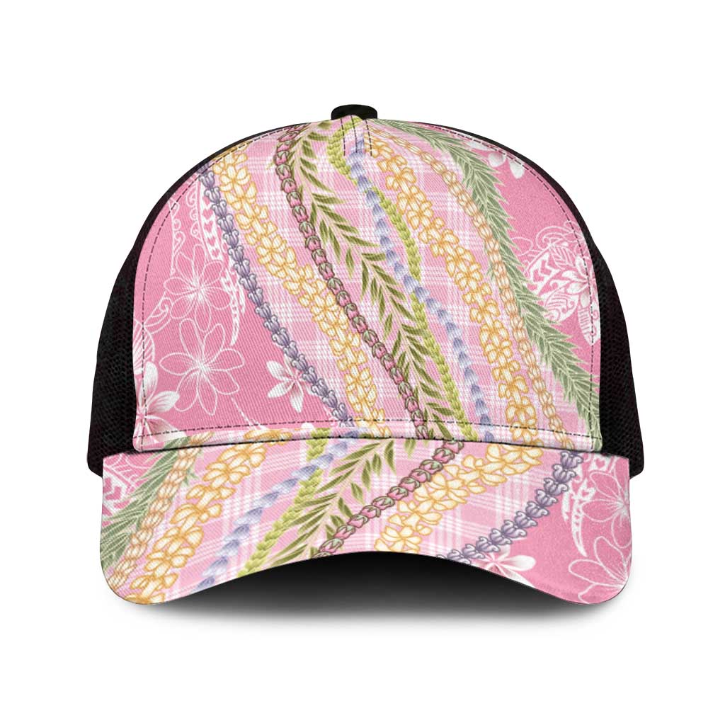 Pink Palaka Hawaii Leis Mesh Trucker Cap Hawaiian-plaid Elegant Tropical Vibes - Polynesian Pride