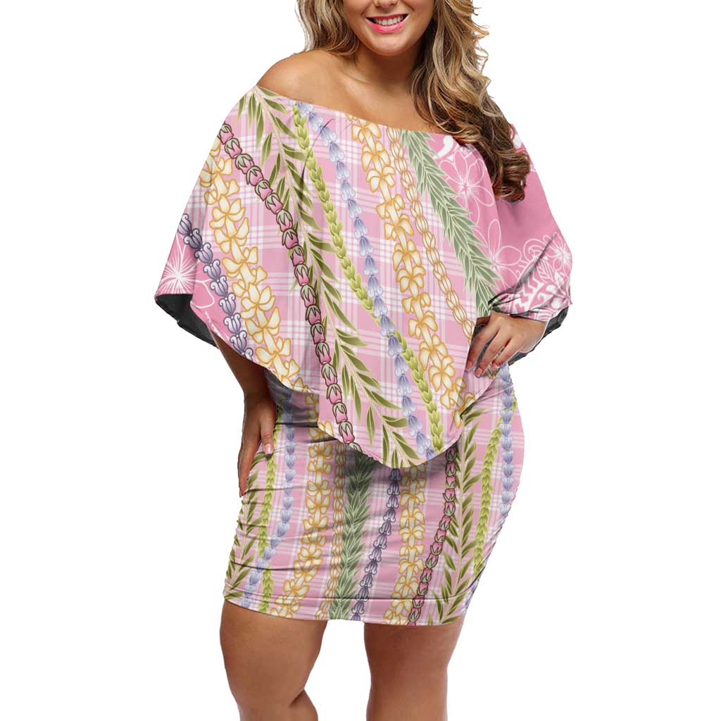 Pink Palaka Hawaii Leis Off Shoulder Short Dress Hawaiian-plaid Elegant Tropical Vibes - Polynesian Pride