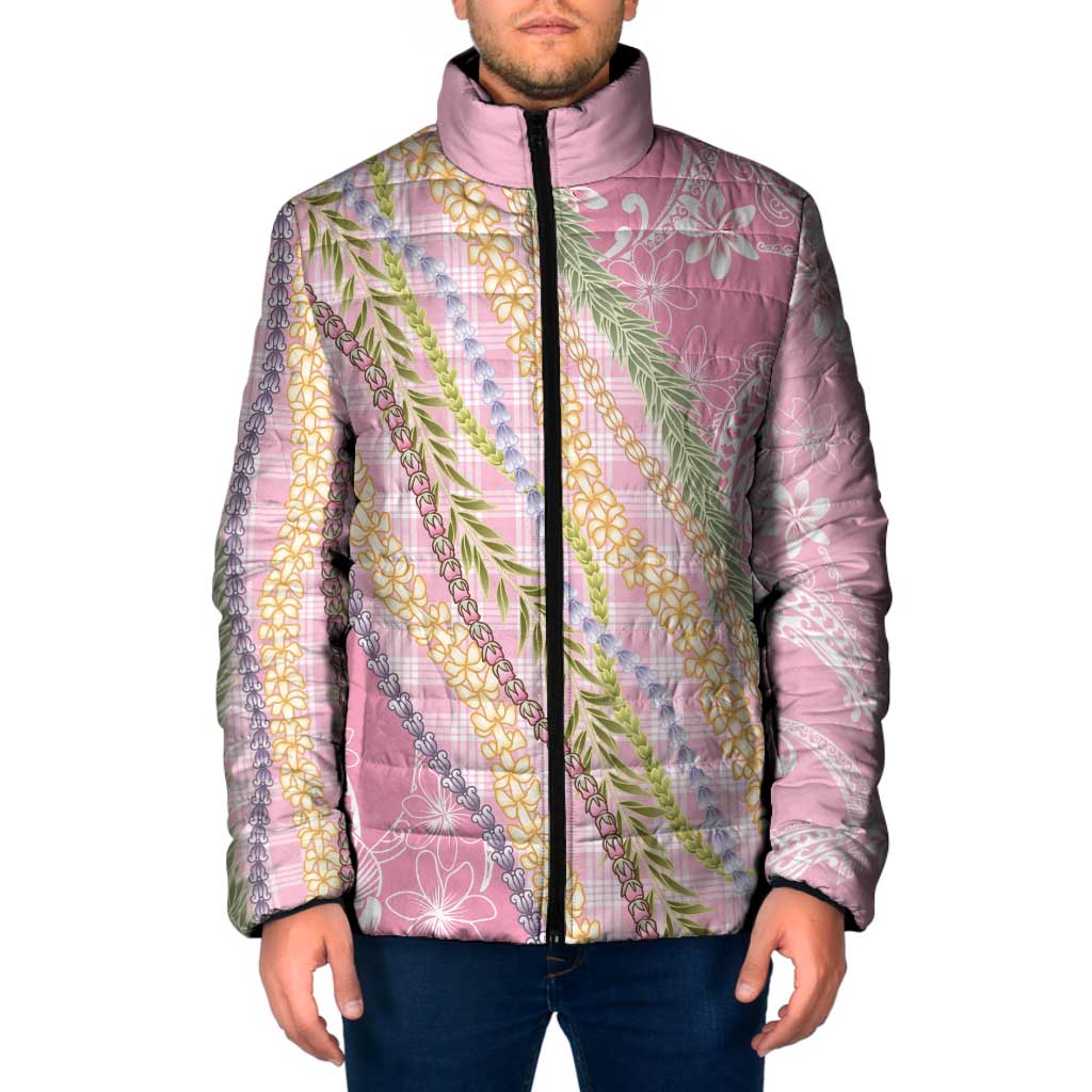 Pink Palaka Hawaii Leis Padded Jacket Hawaiian-plaid Elegant Tropical Vibes - Polynesian Pride