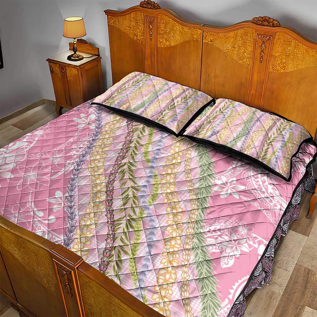Pink Palaka Hawaii Leis Quilt Bed Set Hawaiian-plaid Elegant Tropical Vibes - Polynesian Pride