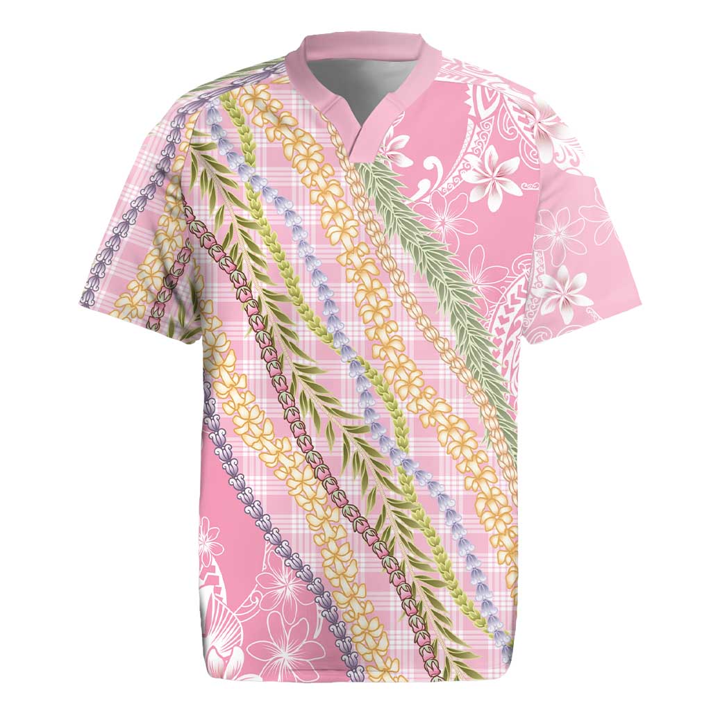 Pink Palaka Hawaii Leis Rugby Jersey Hawaiian-plaid Elegant Tropical Vibes - Polynesian Pride