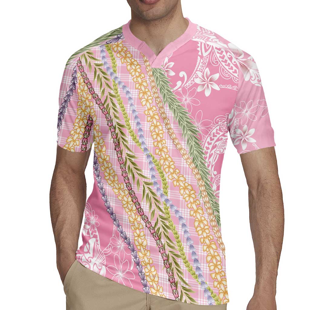 Pink Palaka Hawaii Leis Rugby Jersey Hawaiian-plaid Elegant Tropical Vibes - Polynesian Pride