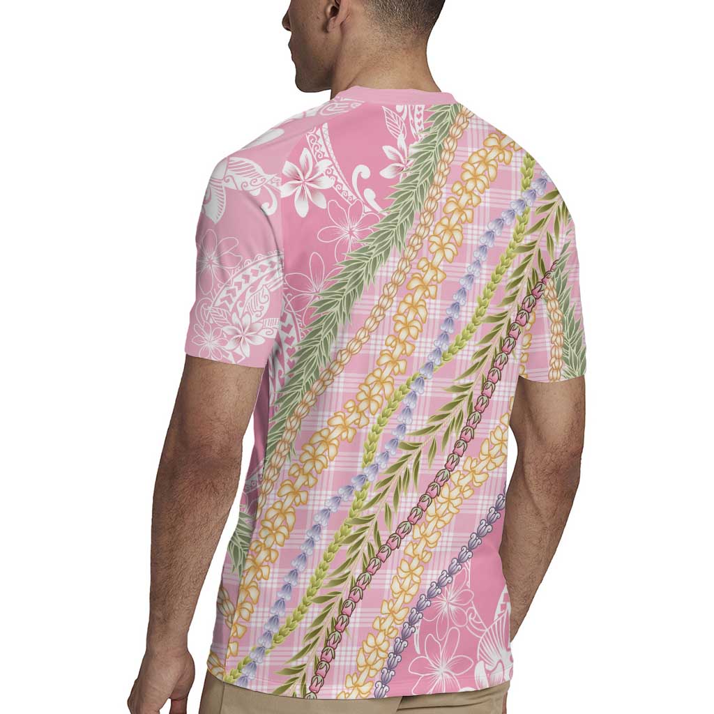 Pink Palaka Hawaii Leis Rugby Jersey Hawaiian-plaid Elegant Tropical Vibes - Polynesian Pride