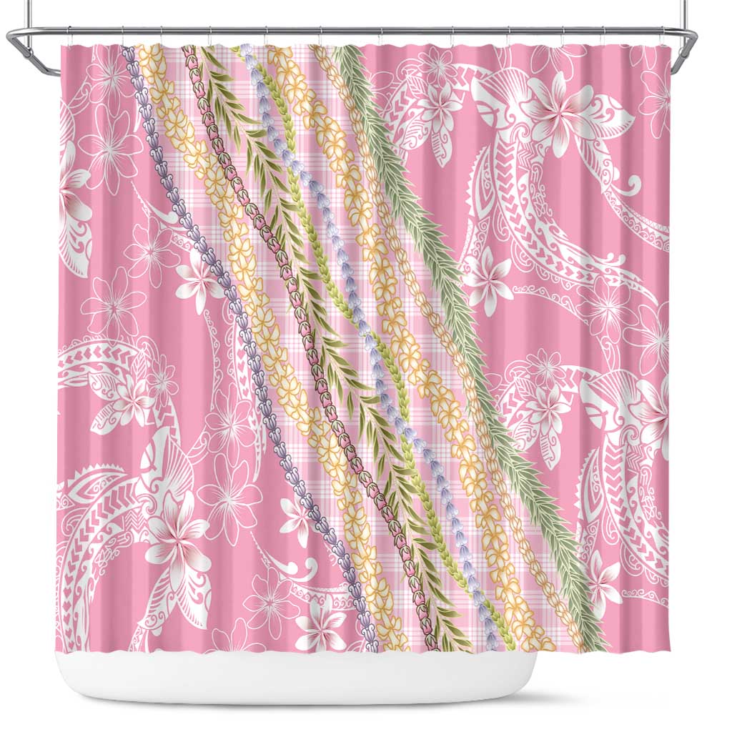 Pink Palaka Hawaii Leis Shower Curtain Hawaiian-plaid Elegant Tropical Vibes - Polynesian Pride