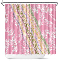 Pink Palaka Hawaii Leis Shower Curtain Hawaiian-plaid Elegant Tropical Vibes - Polynesian Pride