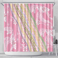 Pink Palaka Hawaii Leis Shower Curtain Hawaiian-plaid Elegant Tropical Vibes - Polynesian Pride