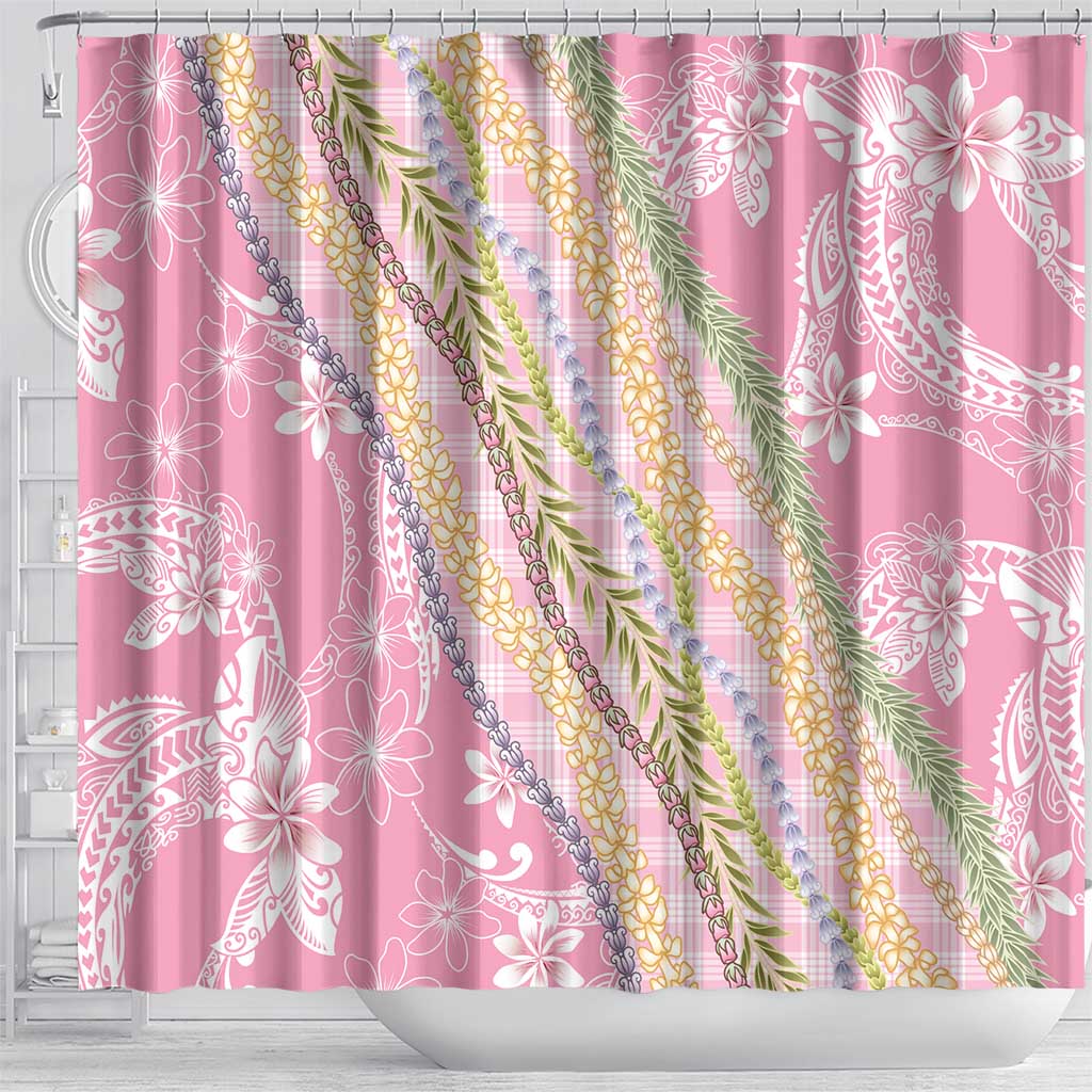 Pink Palaka Hawaii Leis Shower Curtain Hawaiian-plaid Elegant Tropical Vibes - Polynesian Pride