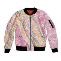 Pink Palaka Hawaii Leis Sleeve Zip Bomber Jacket Hawaiian-plaid Elegant Tropical Vibes LT14 Unisex Pink - Polynesian Pride