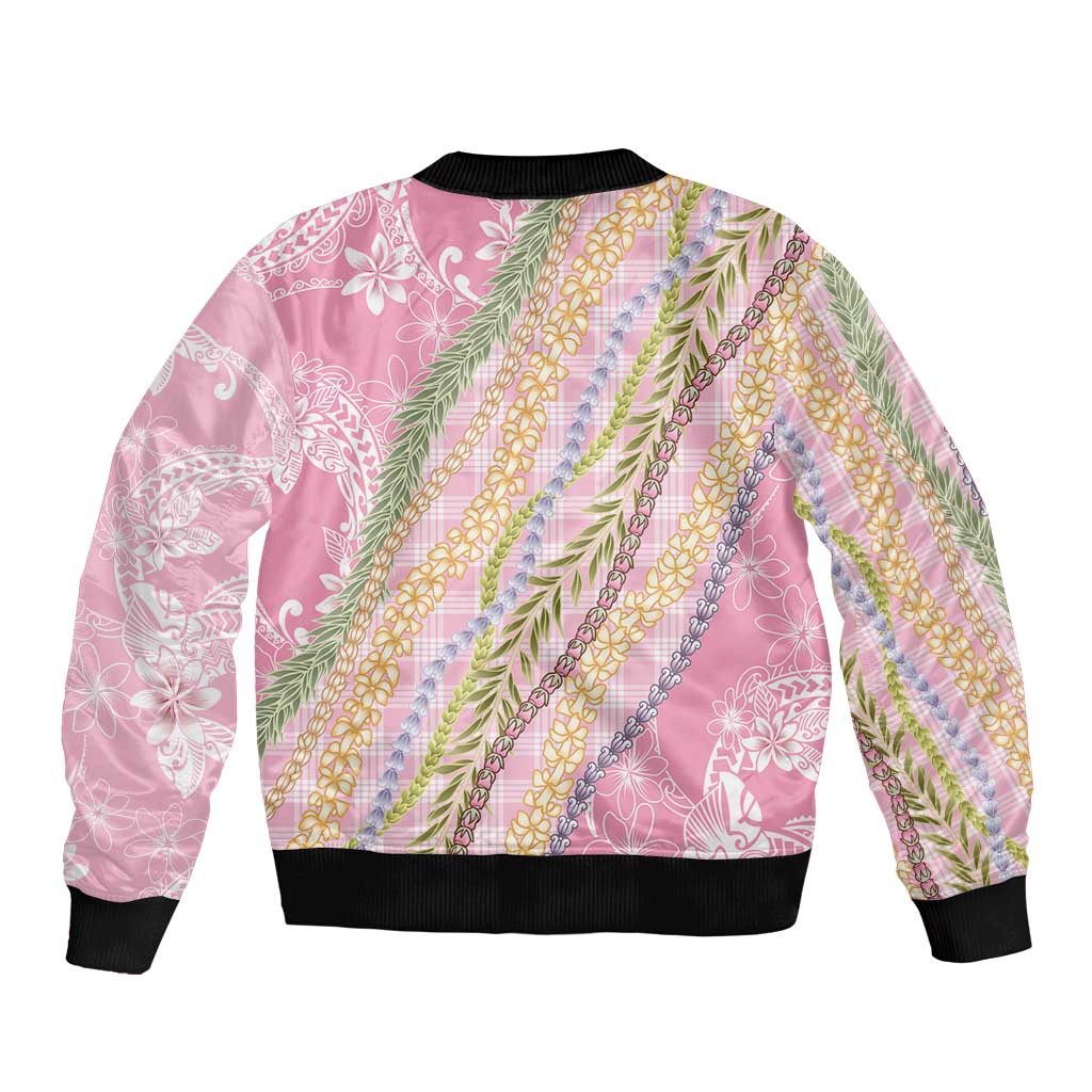 Pink Palaka Hawaii Leis Sleeve Zip Bomber Jacket Hawaiian-plaid Elegant Tropical Vibes LT14 - Polynesian Pride