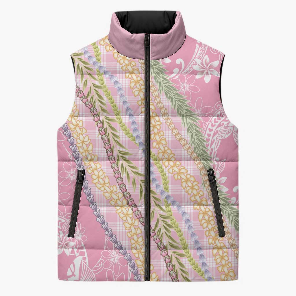 Pink Palaka Hawaii Leis Sleeveless Puffer Jacket Hawaiian-plaid Elegant Tropical Vibes - Polynesian Pride