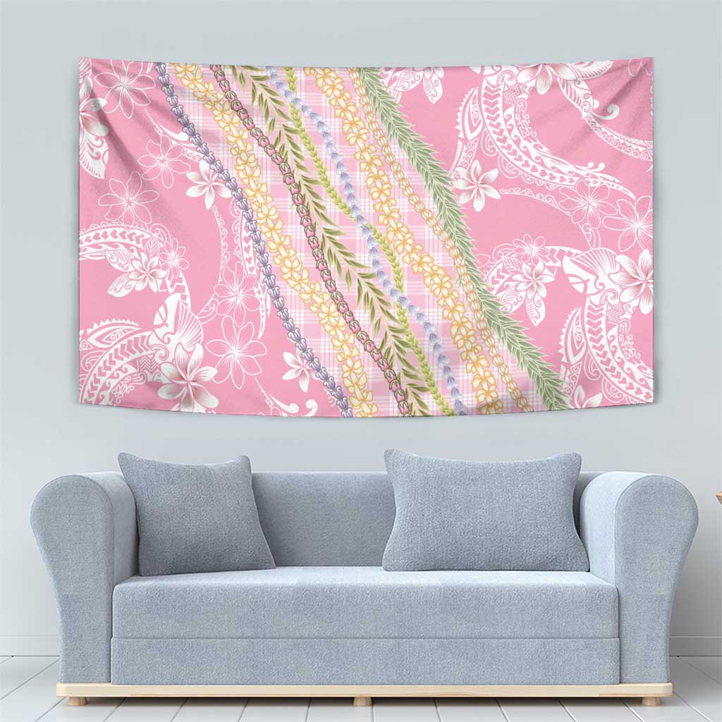 Pink Palaka Hawaii Leis Tapestry Hawaiian-plaid Elegant Tropical Vibes - Polynesian Pride