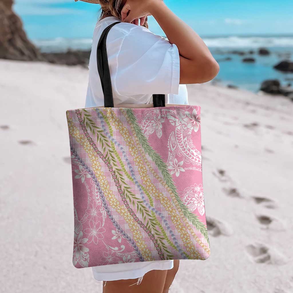 Pink Palaka Hawaii Leis Tote Bag Hawaiian-plaid Elegant Tropical Vibes - Polynesian Pride