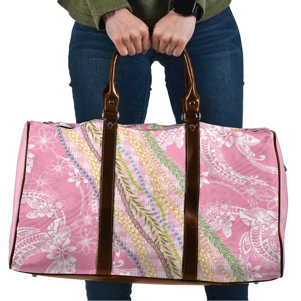 Pink Palaka Hawaii Leis Travel Bag Hawaiian-plaid Elegant Tropical Vibes - Polynesian Pride