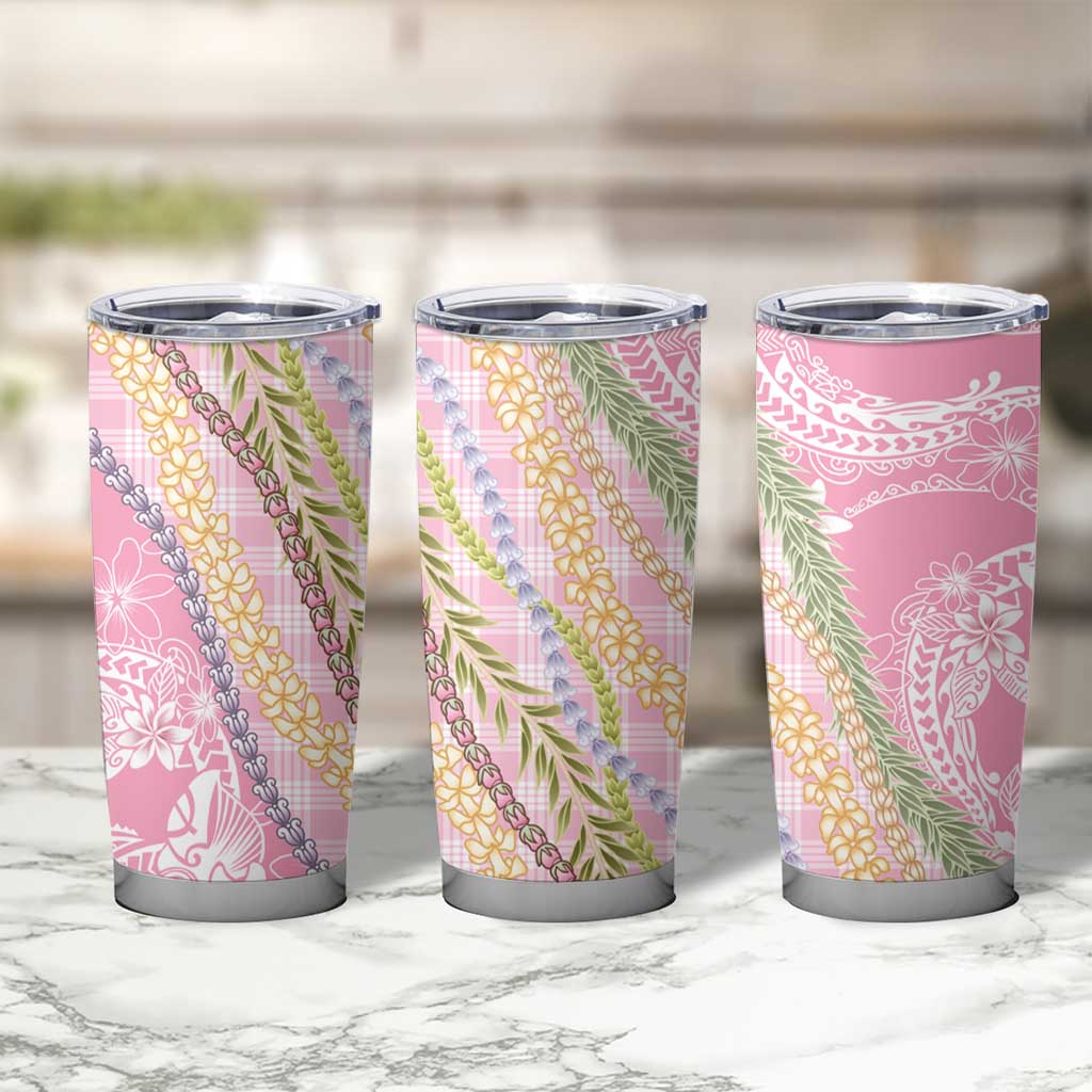 Pink Palaka Hawaii Leis Tumbler Cup Hawaiian-plaid Elegant Tropical Vibes - Polynesian Pride