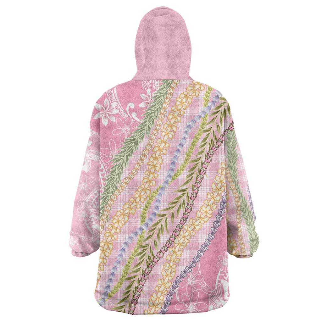 Pink Palaka Hawaii Leis Wearable Blanket Hoodie Hawaiian-plaid Elegant Tropical Vibes - Polynesian Pride