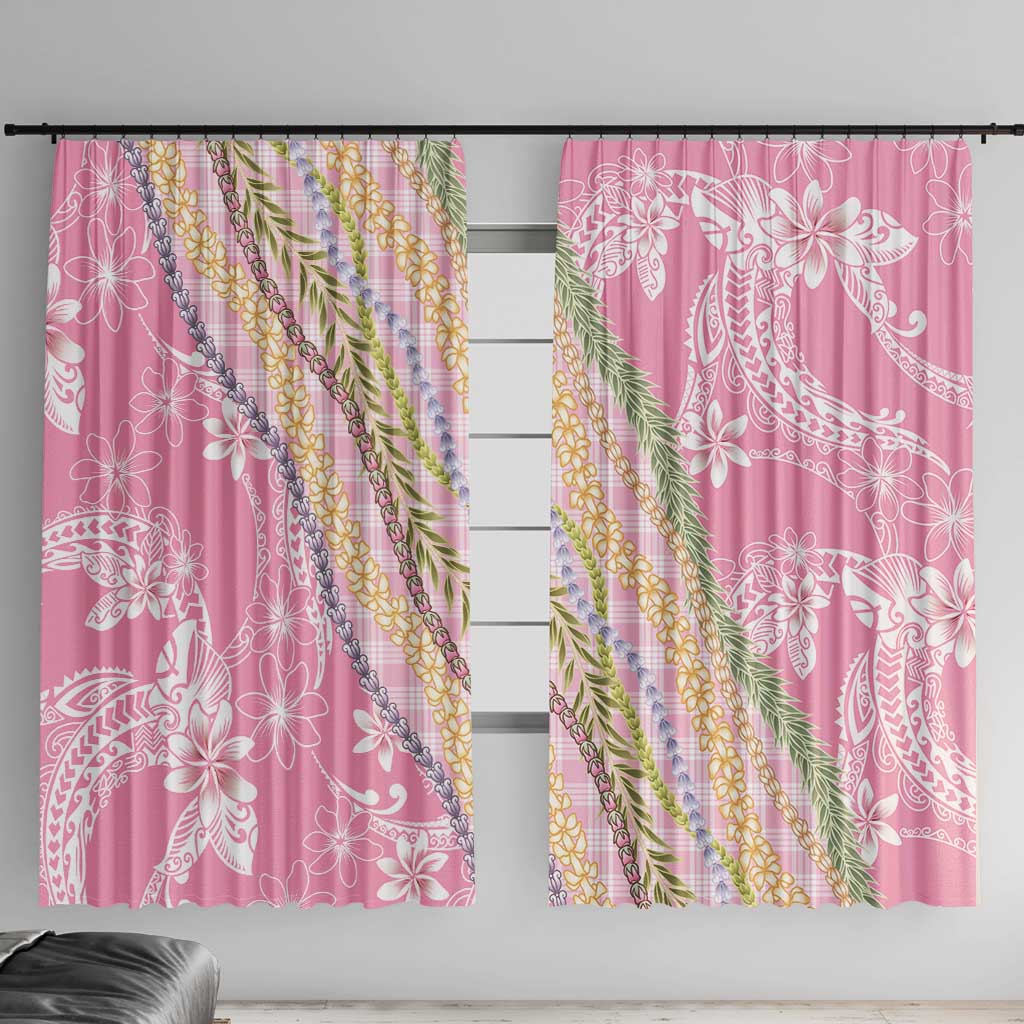 Pink Palaka Hawaii Leis Window Curtain Hawaiian-plaid Elegant Tropical Vibes - Polynesian Pride