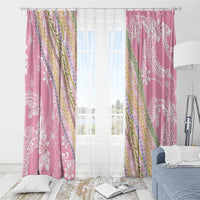 Pink Palaka Hawaii Leis Window Curtain Hawaiian-plaid Elegant Tropical Vibes - Polynesian Pride