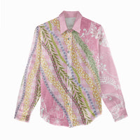 Pink Palaka Hawaii Leis Women Casual Shirt Hawaiian-plaid Elegant Tropical Vibes - Polynesian Pride