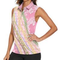 Pink Palaka Hawaii Leis Women Sleeveless Polo Shirt Hawaiian-plaid Elegant Tropical Vibes - Polynesian Pride