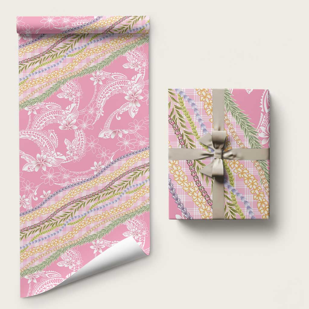 Pink Palaka Hawaii Leis Wrapping Paper Hawaiian-plaid Elegant Tropical Vibes - Polynesian Pride