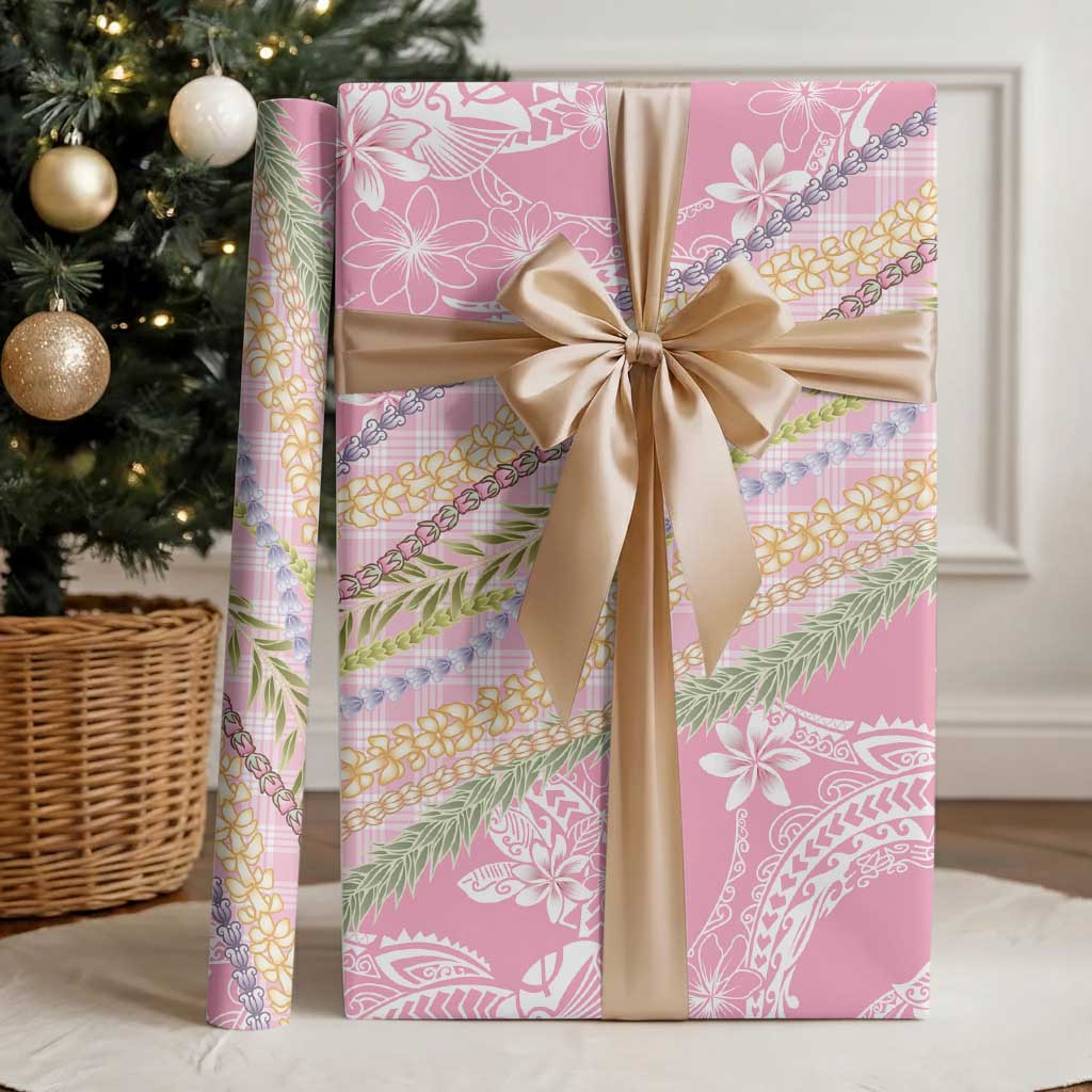 Pink Palaka Hawaii Leis Wrapping Paper Hawaiian-plaid Elegant Tropical Vibes - Polynesian Pride