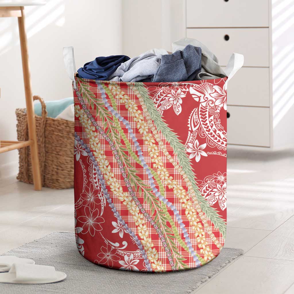 Red Palaka Hawaii Leis Laundry Basket Hawaiian-plaid Elegant Tropical Vibes - Polynesian Pride