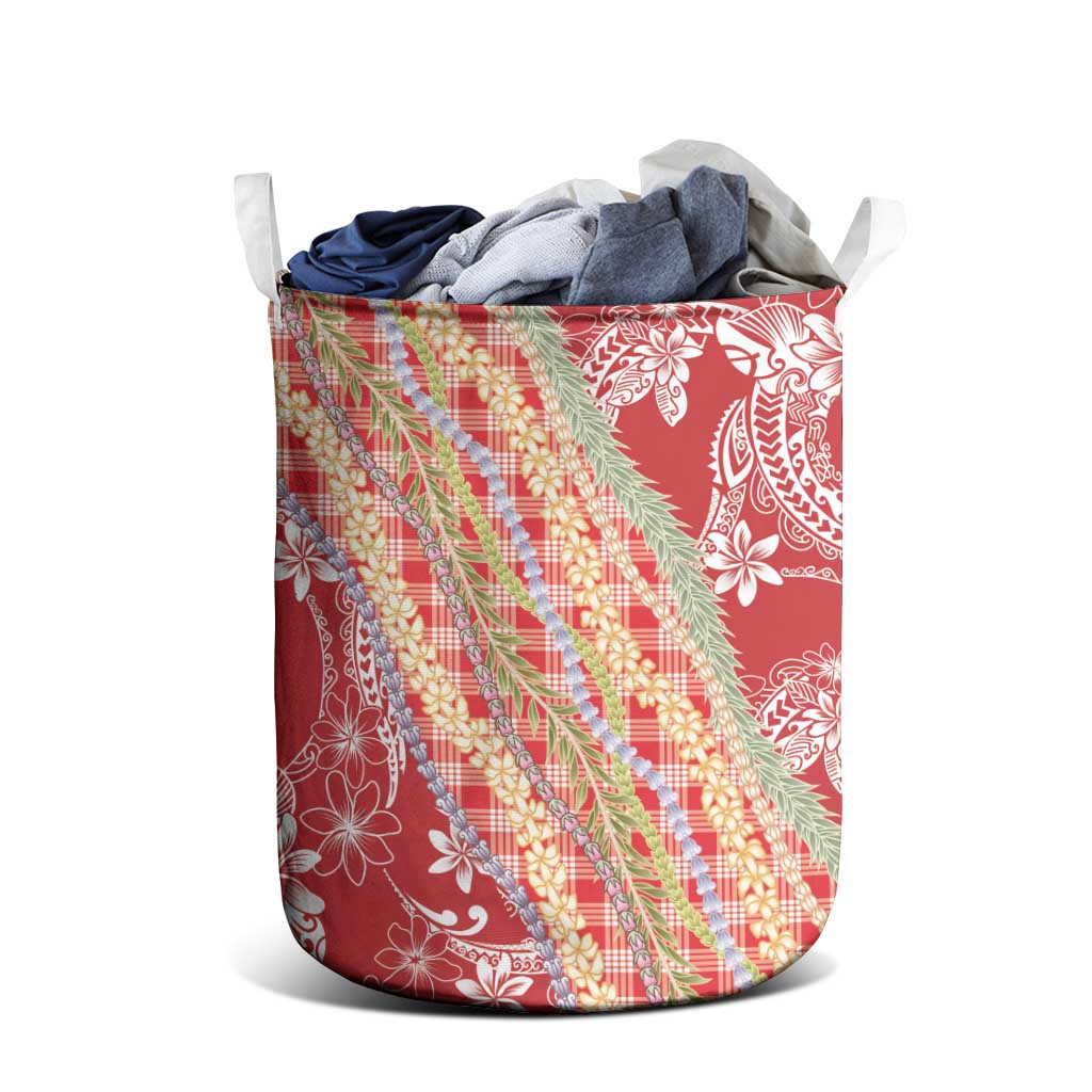 Red Palaka Hawaii Leis Laundry Basket Hawaiian-plaid Elegant Tropical Vibes - Polynesian Pride