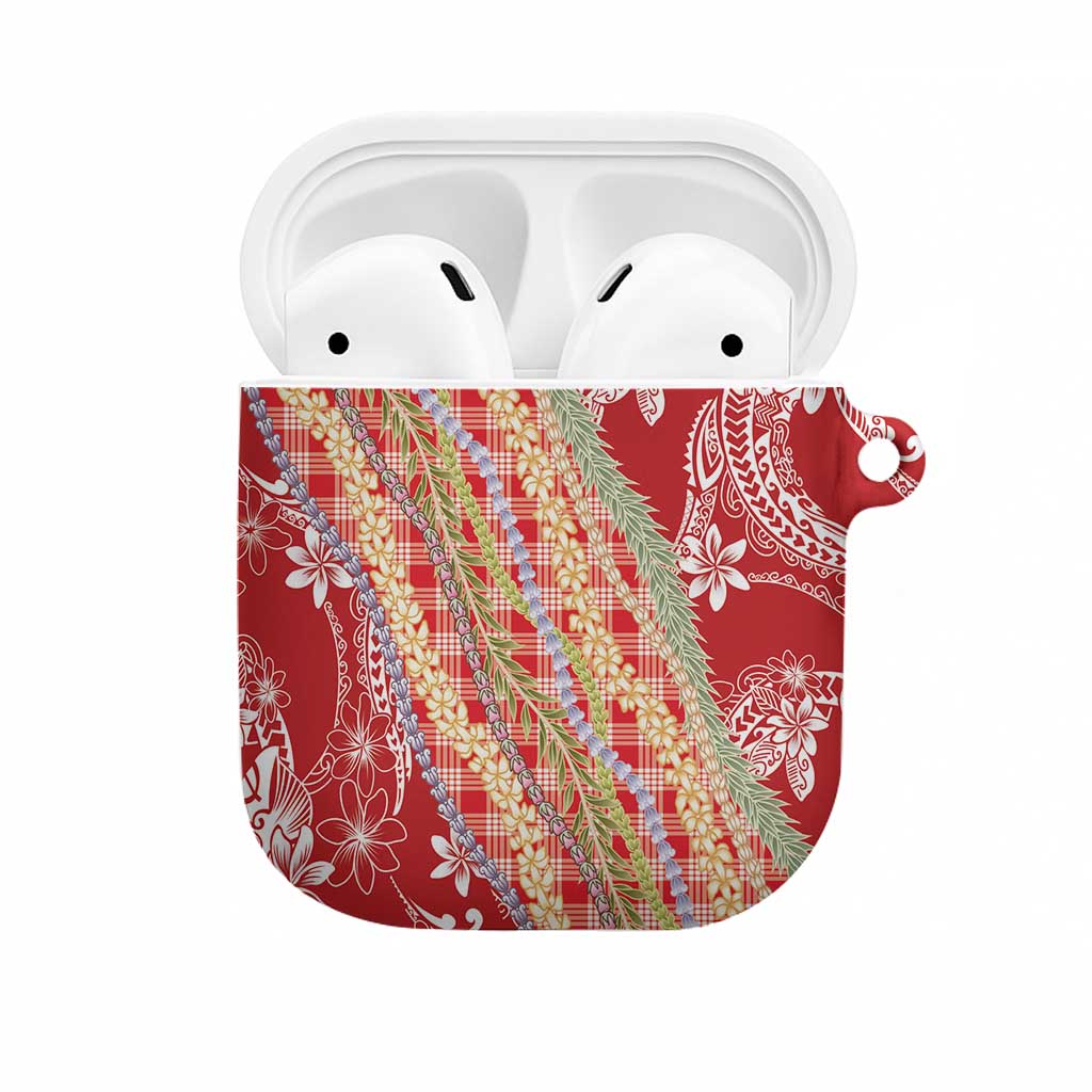 Red Palaka Hawaii Leis AirPods Case Hawaiian-plaid Elegant Tropical Vibes - Polynesian Pride