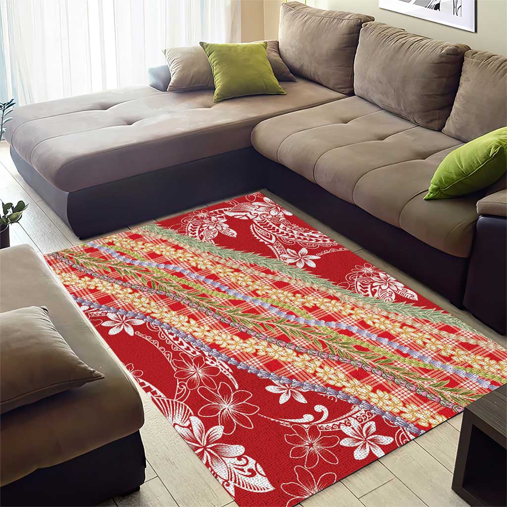 Red Palaka Hawaii Leis Area Rug Hawaiian-plaid Elegant Tropical Vibes - Polynesian Pride