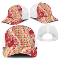 Red Palaka Hawaii Leis Baseball Net Cap Hawaiian-plaid Elegant Tropical Vibes - Polynesian Pride