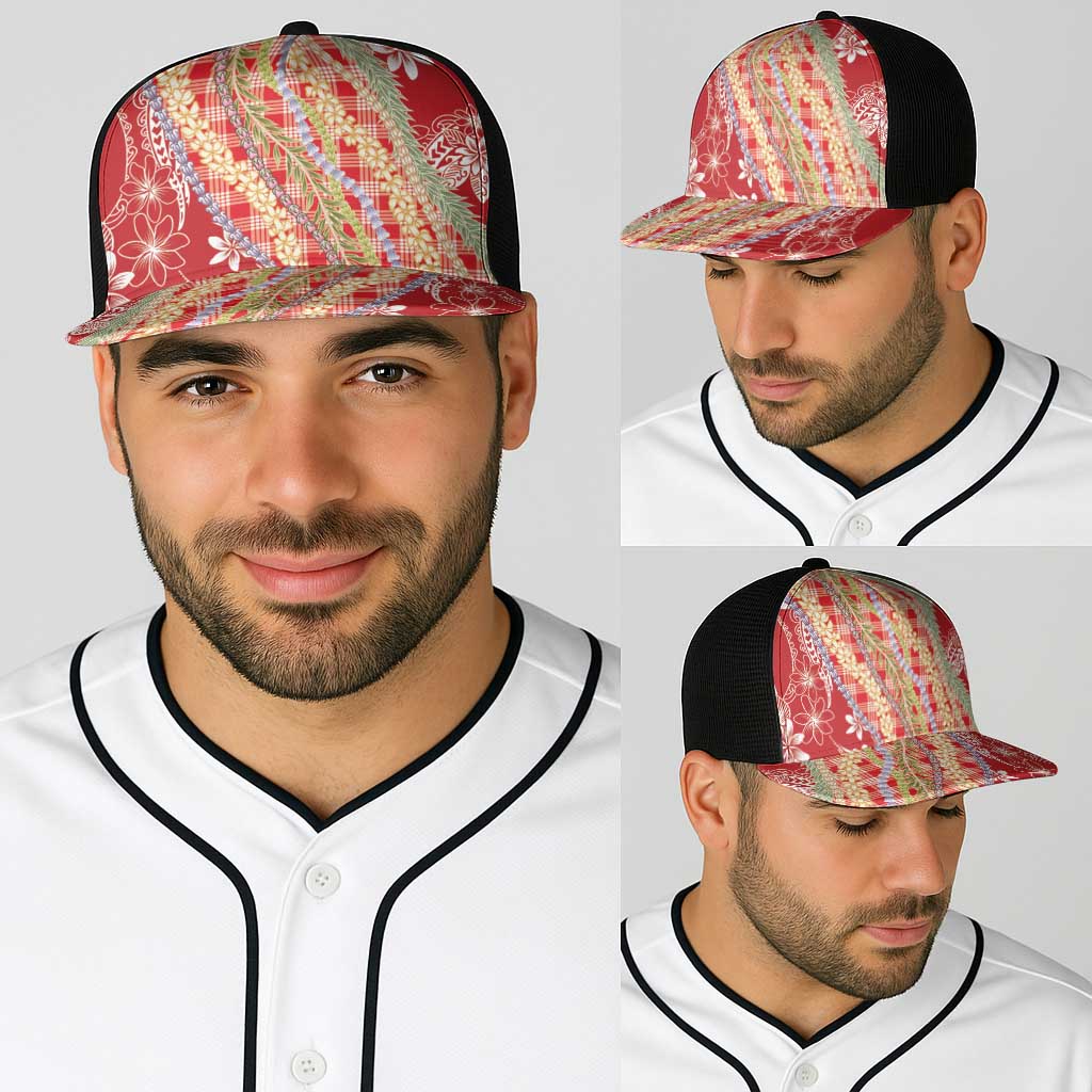 Red Palaka Hawaii Leis Baseball Net Cap Hawaiian-plaid Elegant Tropical Vibes - Polynesian Pride