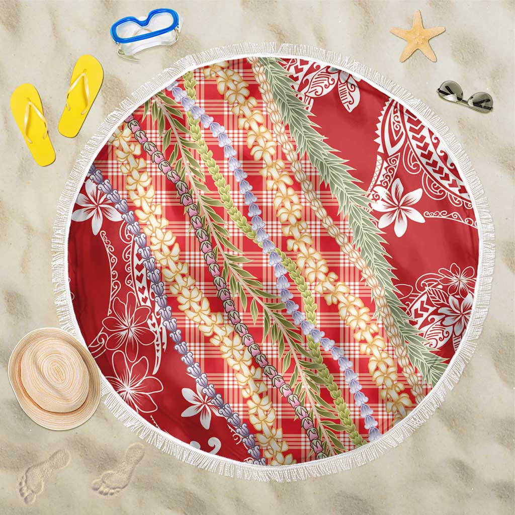 Red Palaka Hawaii Leis Beach Blanket Hawaiian-plaid Elegant Tropical Vibes - Polynesian Pride