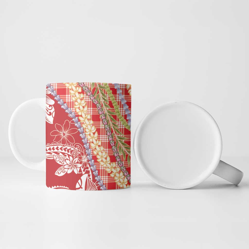 Red Palaka Hawaii Leis Ceramic Mug Hawaiian-plaid Elegant Tropical Vibes - Polynesian Pride