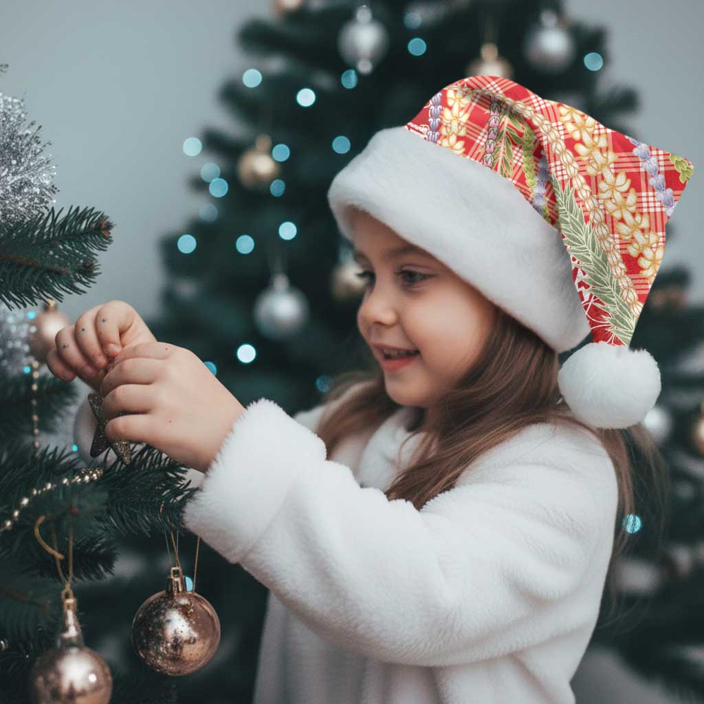 Red Palaka Hawaii Leis Christmas Santa Hat Hawaiian-plaid Elegant Tropical Vibes - Polynesian Pride