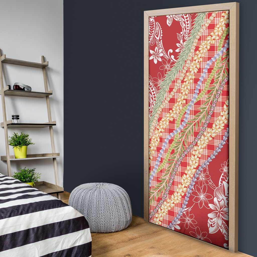 Red Palaka Hawaii Leis Door Cover Hawaiian-plaid Elegant Tropical Vibes - Polynesian Pride