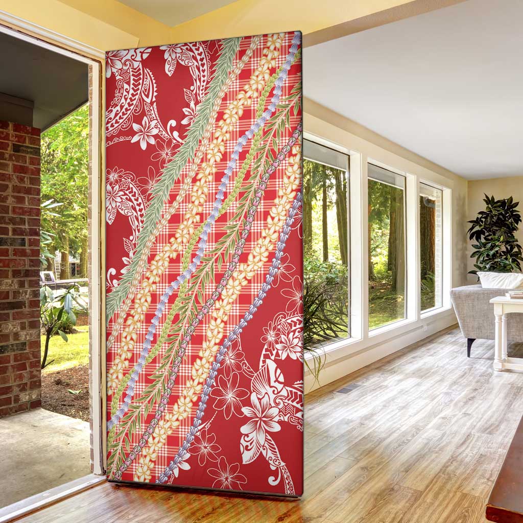 Red Palaka Hawaii Leis Door Cover Hawaiian-plaid Elegant Tropical Vibes - Polynesian Pride