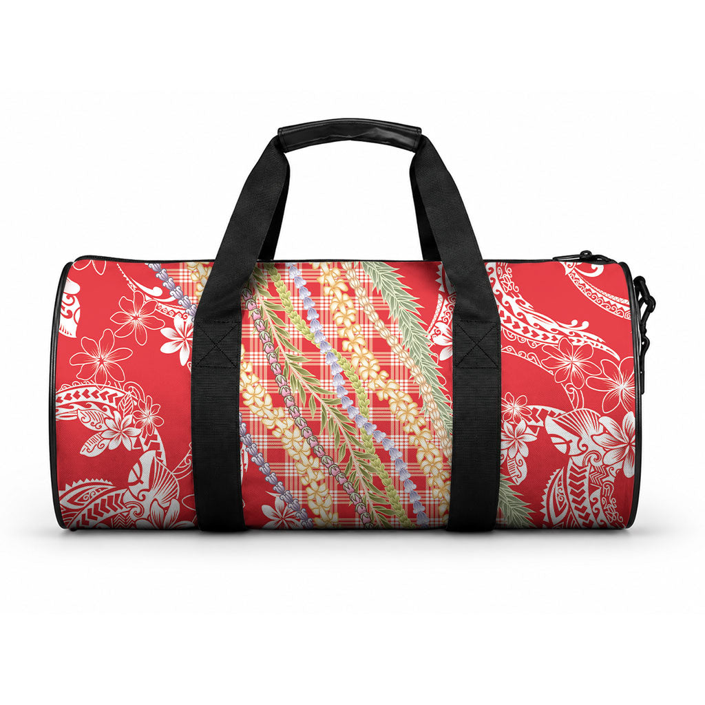 Red Palaka Hawaii Leis Duffle Bag Hawaiian-plaid Elegant Tropical Vibes