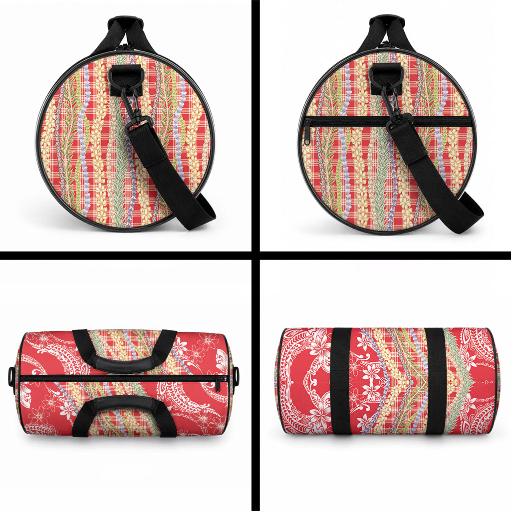 Red Palaka Hawaii Leis Duffle Bag Hawaiian-plaid Elegant Tropical Vibes