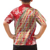 Red Palaka Hawaii Leis Family Matching Long Sleeve Bodycon Dress and Hawaiian Shirt Hawaiian-plaid Elegant Tropical Vibes - Polynesian Pride