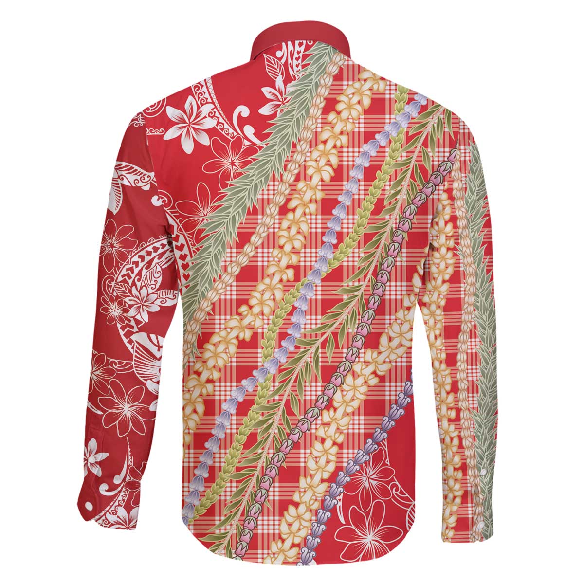 Red Palaka Hawaii Leis Family Matching Off The Shoulder Long Sleeve Dress and Hawaiian Shirt Hawaiian-plaid Elegant Tropical Vibes - Polynesian Pride