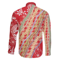 Red Palaka Hawaii Leis Family Matching Off The Shoulder Long Sleeve Dress and Hawaiian Shirt Hawaiian-plaid Elegant Tropical Vibes - Polynesian Pride