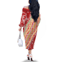 Red Palaka Hawaii Leis Family Matching Off The Shoulder Long Sleeve Dress and Hawaiian Shirt Hawaiian-plaid Elegant Tropical Vibes - Polynesian Pride