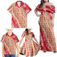 Red Palaka Hawaii Leis Family Matching Off Shoulder Maxi Dress and Hawaiian Shirt Hawaiian-plaid Elegant Tropical Vibes - Polynesian Pride