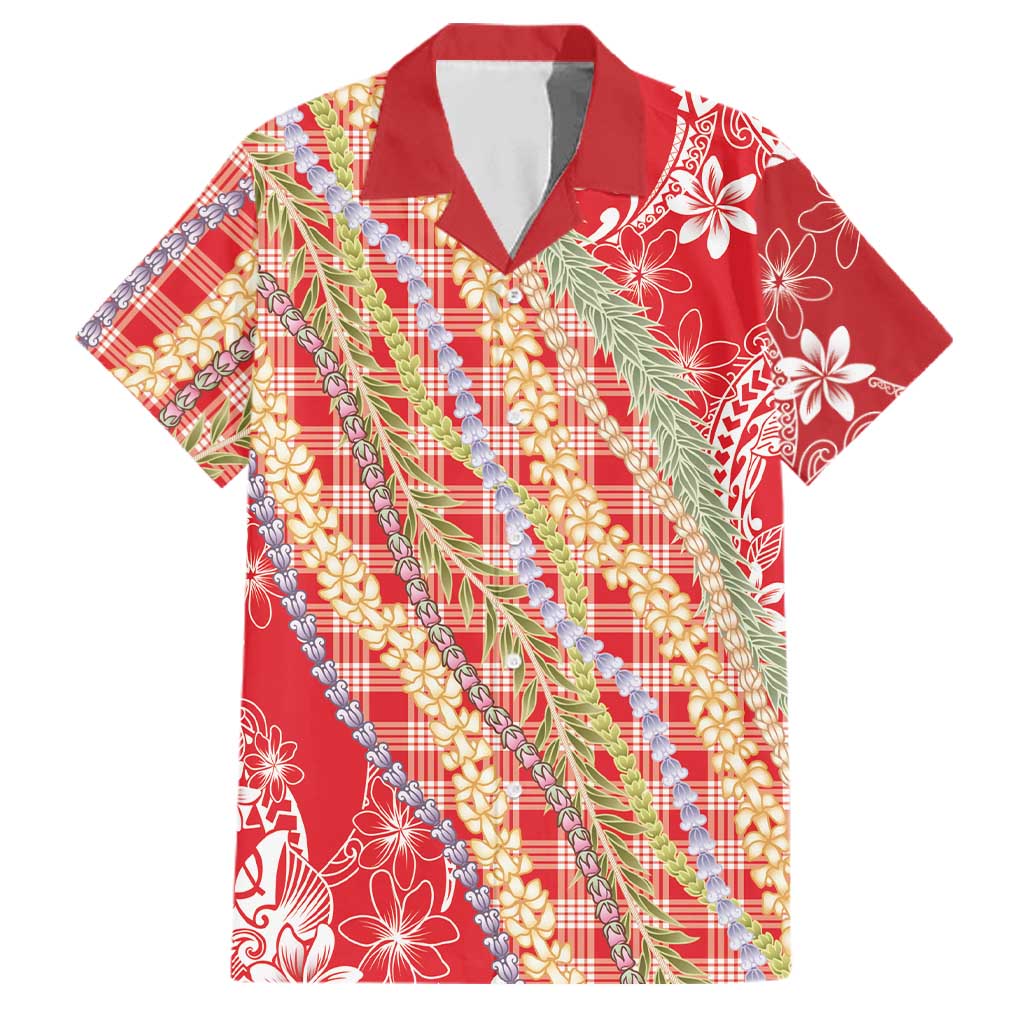 Red Palaka Hawaii Leis Family Matching Off Shoulder Maxi Dress and Hawaiian Shirt Hawaiian-plaid Elegant Tropical Vibes - Polynesian Pride