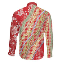 Red Palaka Hawaii Leis Family Matching Off Shoulder Maxi Dress and Hawaiian Shirt Hawaiian-plaid Elegant Tropical Vibes - Polynesian Pride