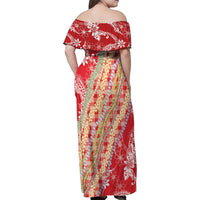 Red Palaka Hawaii Leis Family Matching Off Shoulder Maxi Dress and Hawaiian Shirt Hawaiian-plaid Elegant Tropical Vibes - Polynesian Pride