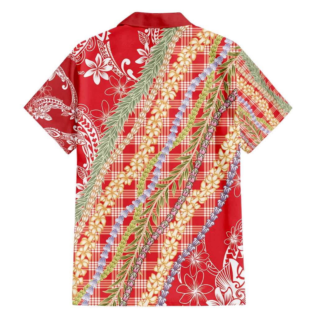 Red Palaka Hawaii Leis Family Matching Off Shoulder Short Dress and Hawaiian Shirt Hawaiian-plaid Elegant Tropical Vibes - Polynesian Pride