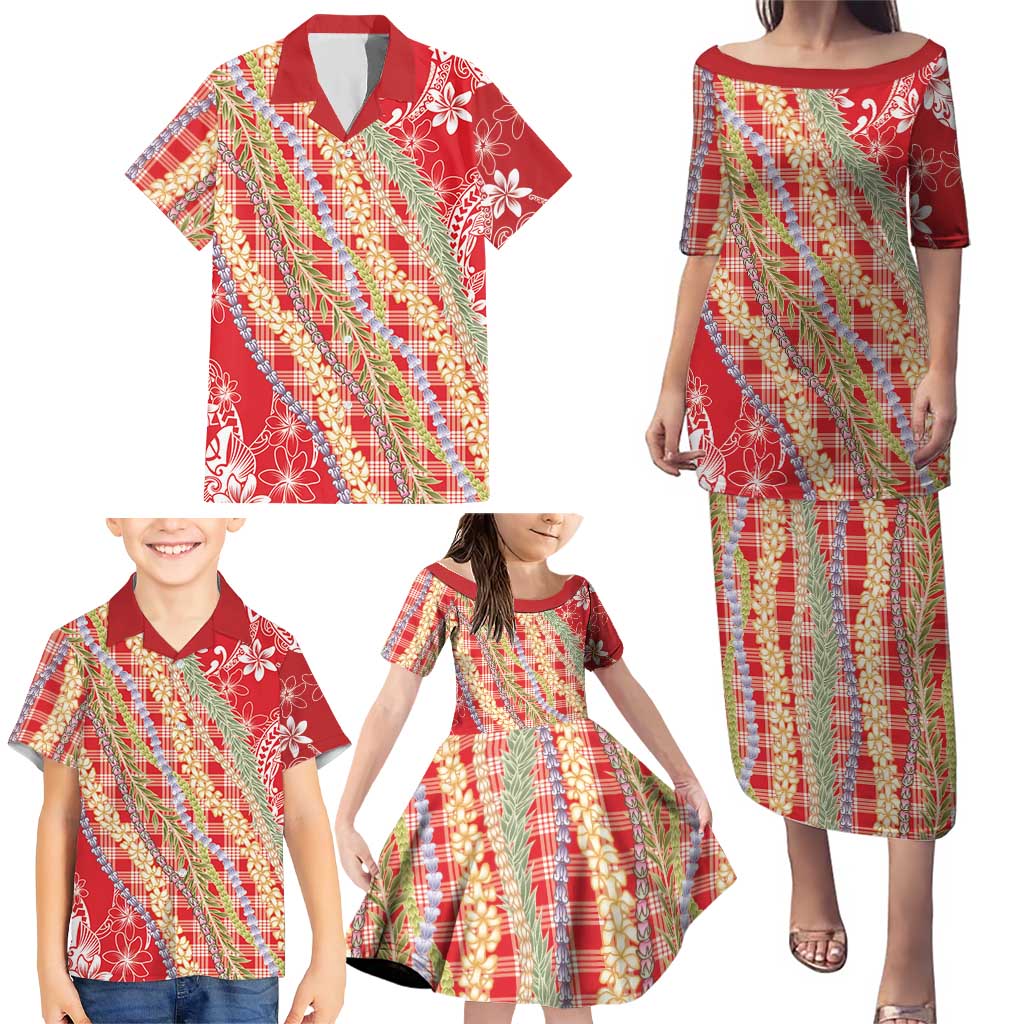 Red Palaka Hawaii Leis Family Matching Puletasi and Hawaiian Shirt Hawaiian-plaid Elegant Tropical Vibes - Polynesian Pride