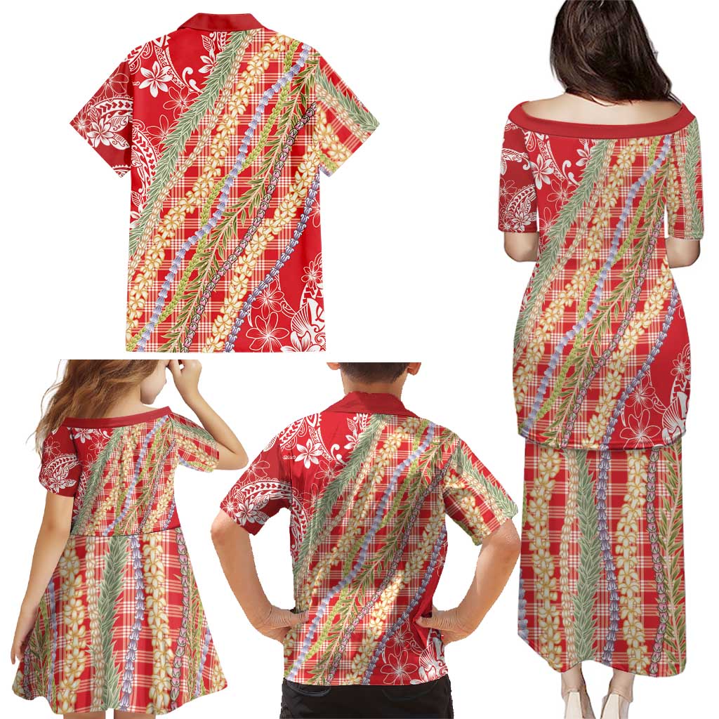 Red Palaka Hawaii Leis Family Matching Puletasi and Hawaiian Shirt Hawaiian-plaid Elegant Tropical Vibes - Polynesian Pride